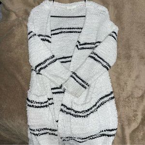 Black and white striped cardigan sweater